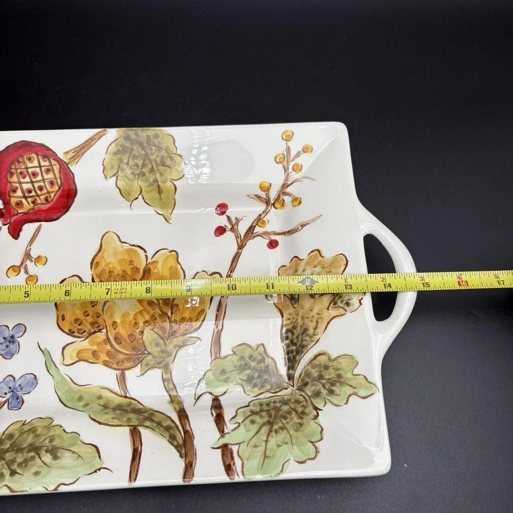 Maxcera Pomegranate Flowers Two Handle Serving Tray Vintage VGUC